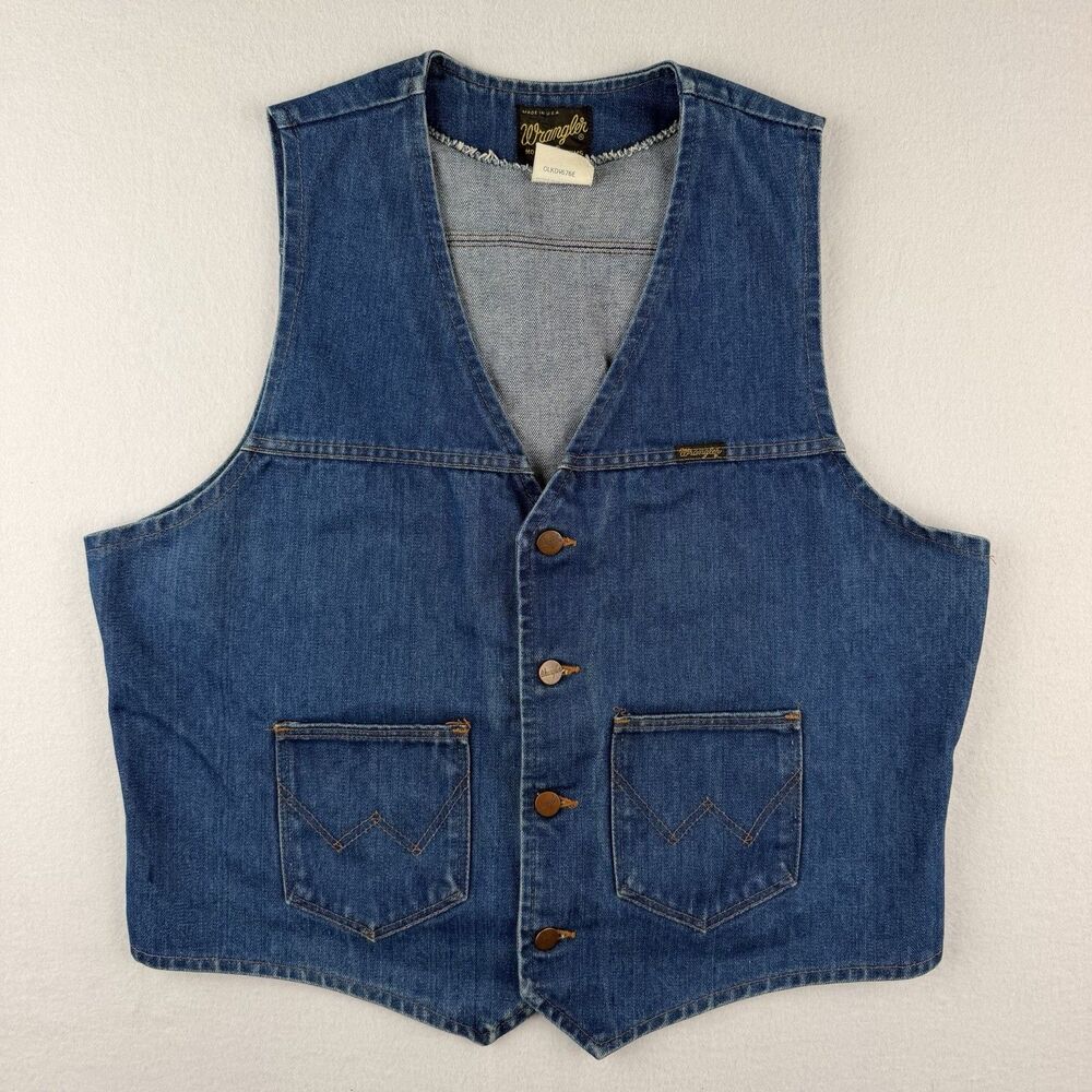 Wrangler Vintage 70s Denim Trucker Vest Blue Jean USA No Fault Denims XL